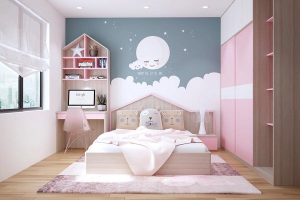 Sử dụng giấy dán tường trang trí phòng ngủ nhỏ cho nữ