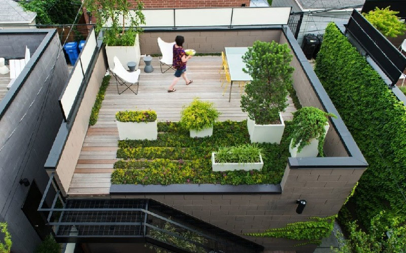 thiết kế sân vườn trên sân thượng